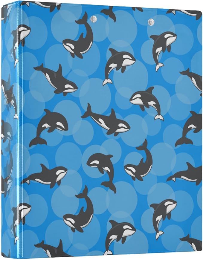 ALAZA 3 Ring Binder Orca Killer Whale on Blue Background Clipboard Round Ring Binder Holds 1.5 Inch Three Ring Binder Heavy Duty Ring Binders for School Office Supplies, 1Pack