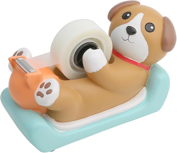 Chapman & Grand Puppy Dog Tape Dispenser (Tan/Turquoise) | Add instant playful character to your desk with this sweet puppy companion! A smile-inducing gift for dog lovers.