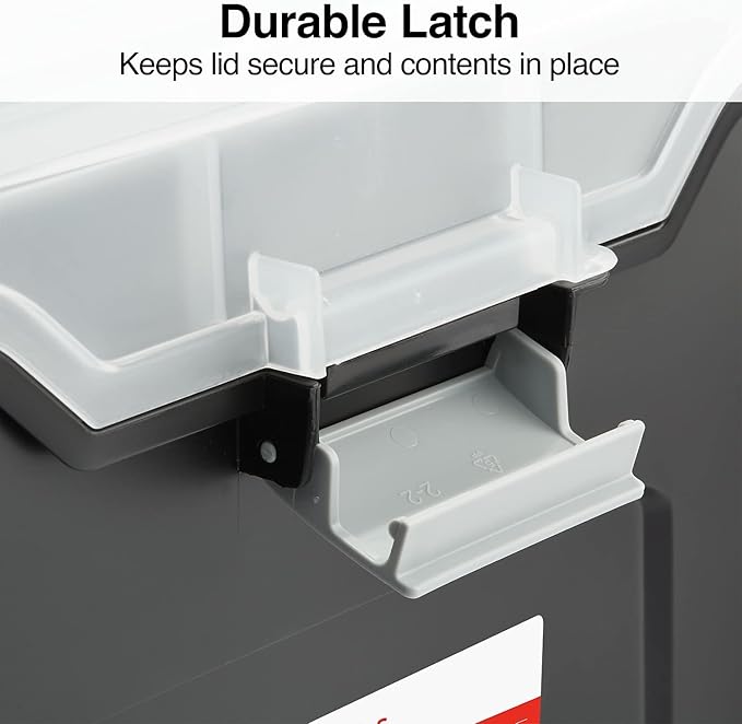 Staples File Folder Tote, Portable Filing Box for Letter Size Hanging Files | Black/clear tote with security latch and built-in lid organizer for easy file transport.