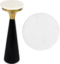 JONATHAN Y Oliver 8" Round Marble Pedestal Drink Table, Black/White/Gold | 22.25" High Modern Martini Cocktail Accent Stand, Small Side Furniture, No Assembly, Mid-Century Glam Style
