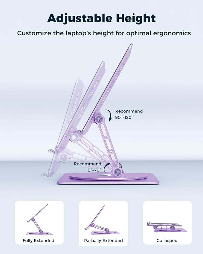 Aoviho 360° Rotating Laptop Stand for Desk | Adjustable, Foldable, Portable Aluminum Ergonomic Riser | Compatible with MacBook, Dell, HP & All Laptops 10-16 inch | Purple