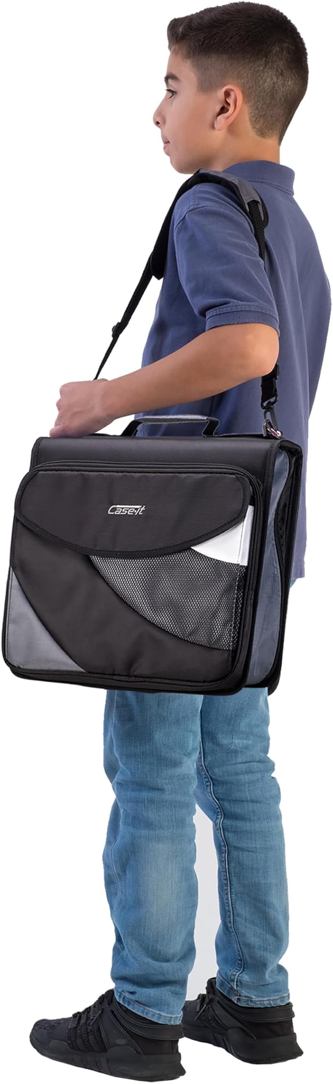 Case-it Dual Binder Backpack | 2-Pack 2-Inch D-Rings | Dual-301 Black | Universal, 3 Straps, Removable File, Hold Down Pages, Bookbag Straps, Padded 13" Laptop & Front Flap Pockets, School & Office