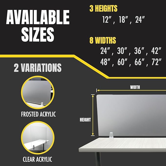 OBEX Frosted Acrylic Desk Mounted Privacy Panel, 24" x 42", Frosted