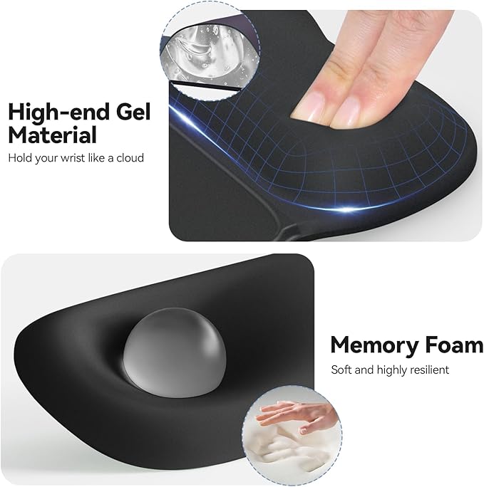 TECKNET Gel Mouse Pad Set with Wrist Rest and Keyboard Wrist Rest, Ergonomic Mousepad Rests with Non-Slip PU Base for Pain Relief, Computer, Laptop, Office & Home