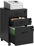 VASAGLE 3-Drawer Mobile File Cabinet, Home Office, Locking, Printer Stand | Highlight: Small Rolling, A4, Letter-Size Hanging File Folders, Ink Black, CUSTOS Collection UOFC084BC01SV1