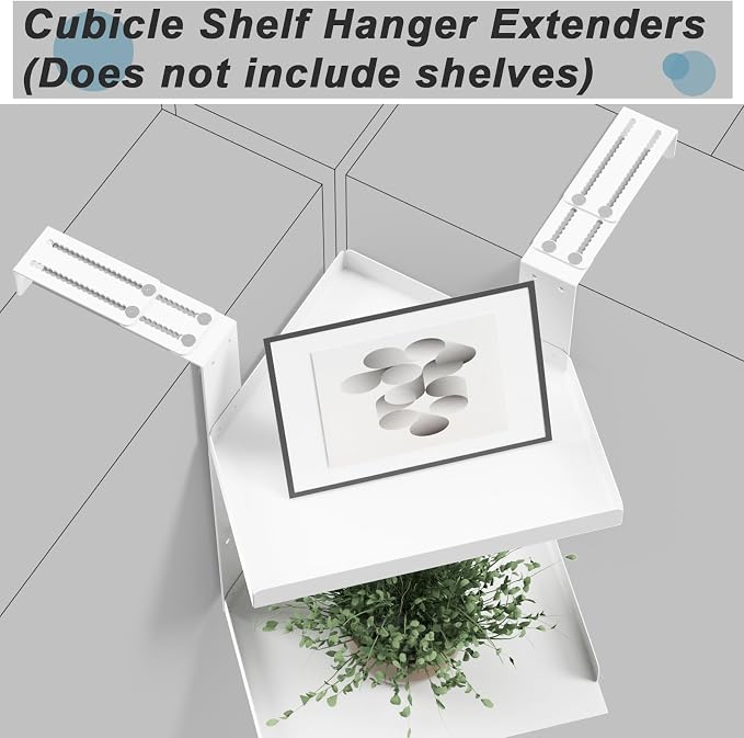 6 Pcs Cubicle Shelf Hanger Extenders for Office Desk Width Extension White | Metal Cubicle Storage Hangers Expanders for Office Organization, Workstation Shelf Extension