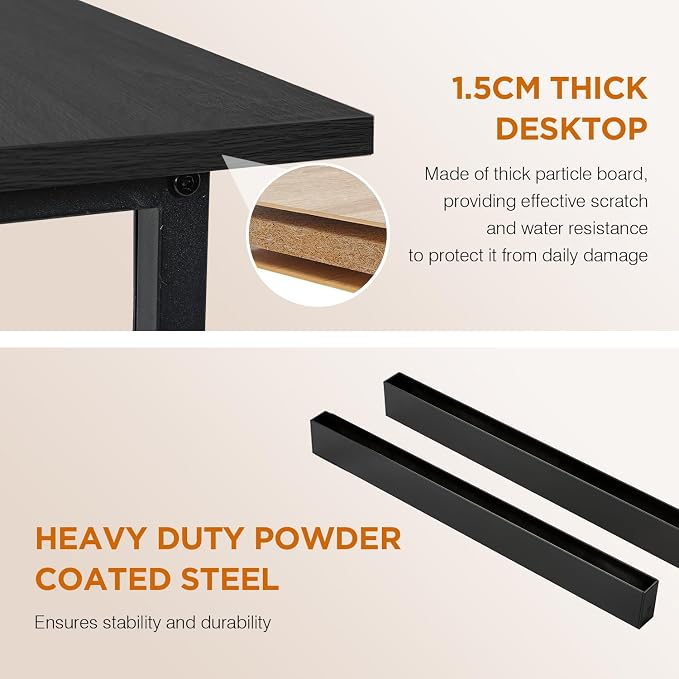 PayLessHere | 32 Inch Computer Desk | Black | Sturdy Office Desk | Metal Frame, Adjustable Feet | Water-Resistant, Scratchproof Surface | Writing Table for Home Office or Study | Pack of 1