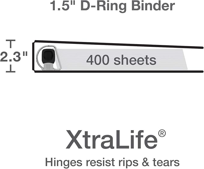 Oxford 1.5 Inch Binders, 4 Pack, 3 Ring Binder, ONE-Touch Easy Open D-Rings, Holds 375 Sheets, Non-Stick, PVC-Free, Three Ring Binders for Organization and Presentations, Assorted Colors