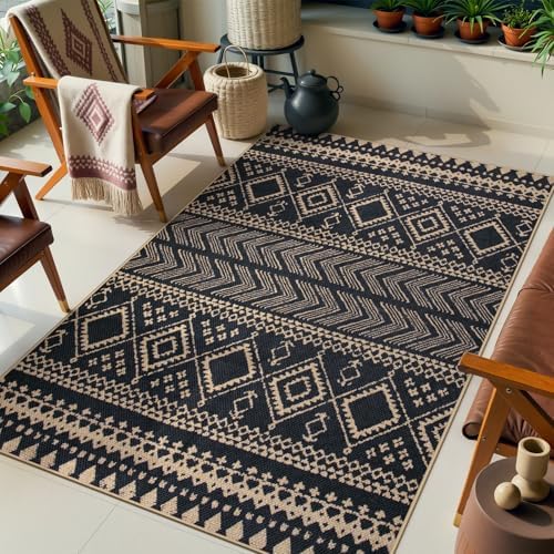 Lahome Boho Western Balcony Rug, Black 3x5 Washable Entryway Rug