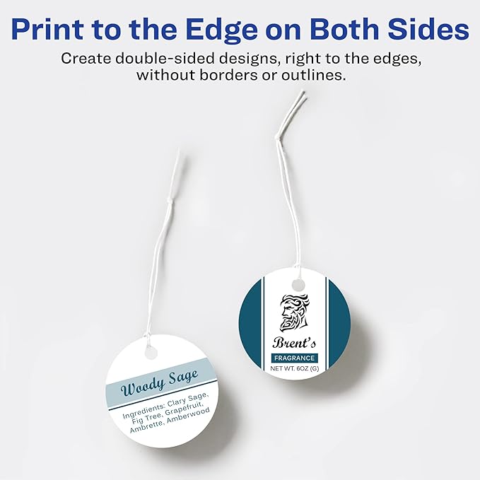 Avery Round Tags, Sure Feed Technology, 2" Diameter, Matte White, Strings Included, 120 Total, Print-to-The-Edge, Laser/Inkjet Printable (80512)