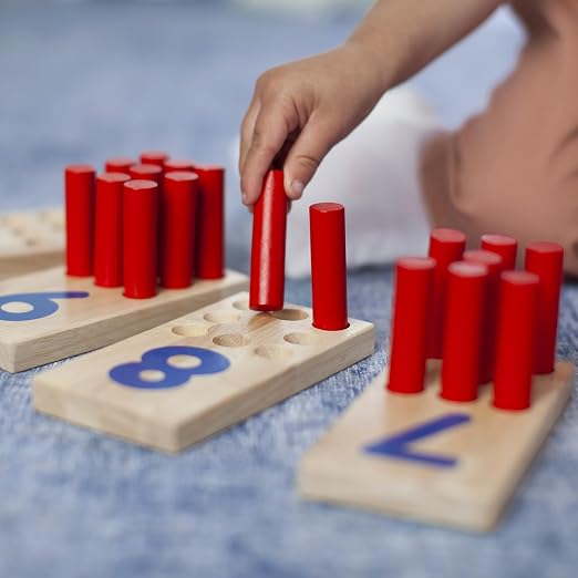 Excellerations Peg Number Board, Included: 10 Rubberwood Boards + 55 Wood Pegs + Storage Bag, Montessori Math Materials, Learning Manipulatives, Counting for Kids, Reggio Emilia Classroom Essentials