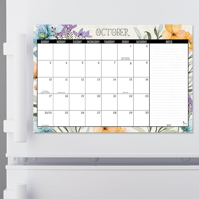 Current 2027-2028 Desk Calendar Pad | Meadow Dance, 11” x 16.25”, Large, 2024-Month, 12 page Designs, Self-Stick Magnet Strips