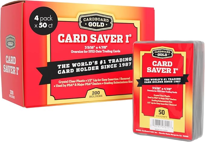 Cardboard Gold Card Saver 1 - Semi Rigid Card Holders - 200 Count | PSA BGS SGC Grading Submissions, Acid-Free Polypropylene Protectors, Trading Baseball Sleeves, Binder Storage Compatible