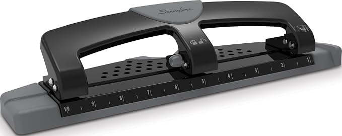 Swingline 3 Hole Punch, 12 Sheet Capacity Three Hole Puncher 3 Ring, Paper Punch, SmartTouch Low Effort, Alignment Guide, Black & Silver (74134)