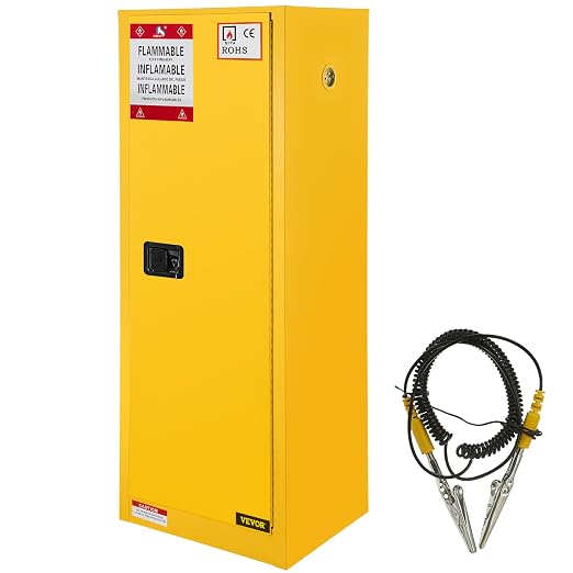 VEVOR Flammable Cabinet, 18" x 18" x 35", Yellow | Galvanized Steel, Safety Cabinet, Adjustable Shelf, Commercial, Industrial, Home Use