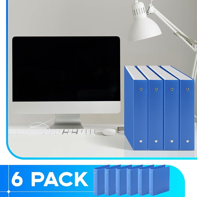 Henoyso 2 Inch 6 Pack Mini 3 Ring Binders for 5.5"x8.5" Paper,Blue | Holds 375 Sheets, Plastic Small Binders, Round Three Rings, Flexible PP Covers, School Office, Photo Album Planner Journal