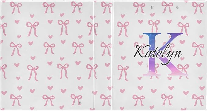 Aslsiy Customized Name 3 Ring Binder Personalized Girls Round Clipboard Binder Decorative Harcover Binders Organizer for Office Supplies