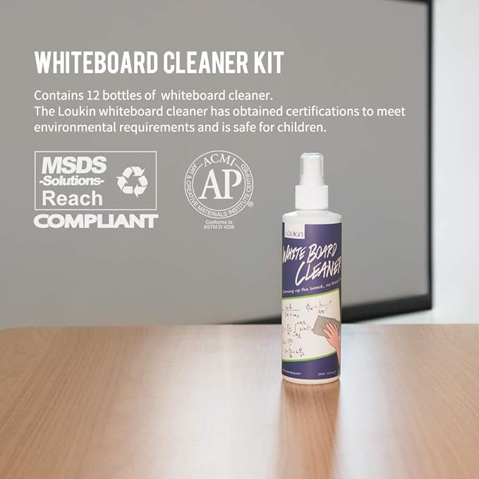 loukin Non-Toxic Whiteboard Cleaner, 8.5 fl oz Dry Erase Board Cleaner, White board Cleaning Spray, Removes Stubborn Marks from Whiteboards, Chalkboard (12-Pack)