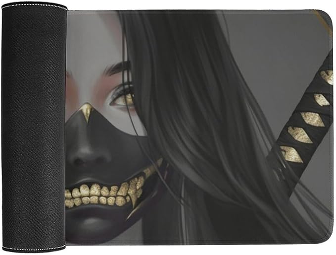 Large Mouse Pad Gaming Aesthetic Anime Girl Japanese Samurai Portrait Big Computer Desk Mat Desk Pad for Keyboard and Mouse Mat Non-Slip Base 30x60cm