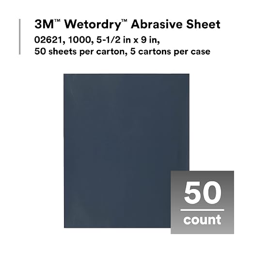 3M Wetordry Abrasive Sheet, 434Q, 02621, 1000+ Grit, 5 1/2 in x 9 in, Pack of 50 Heavy Duty Sandpaper Sheets for Auto Sanding, Metal Sanding, Finishing, Paint Prep (Pack of 5)