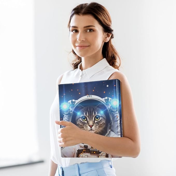 3 Ring Binder Cat Space Astronaut 1.5" Round Ring Binders View Binder with 200 Sheet for Kids School Supplies Women Men Office, 1 Pack