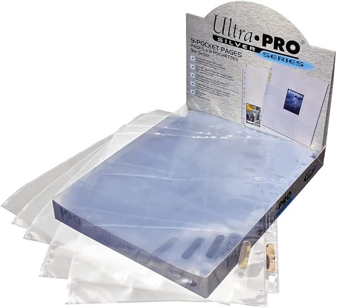 Ultra PRO - 11-Hole Punch 9-Pocket Pages Silver Series, 100 Pages to Store Trading Cards, Baseball cards, Pokemon and Baseball Card Sleeves, Card Protector Sheets for Binders