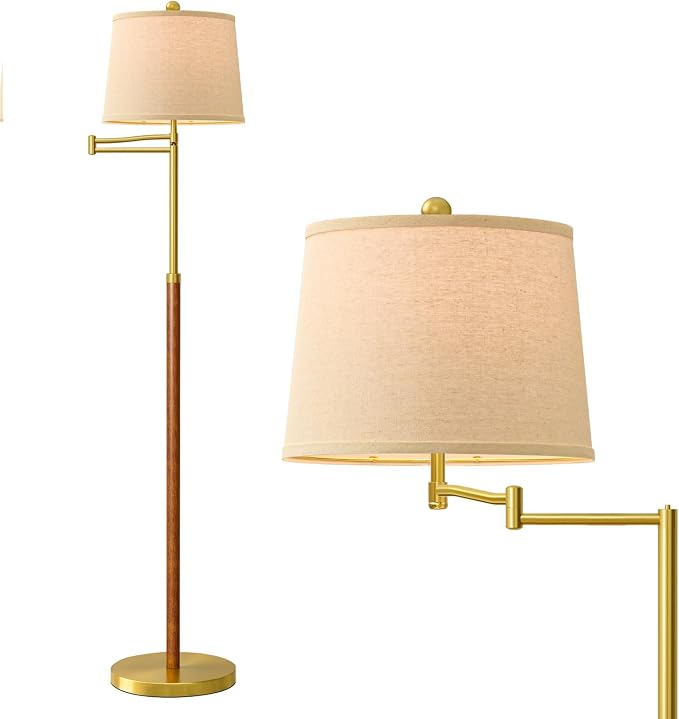 G-SAFAVA Real Wood Floor Lamps for Living Room Bedroom, 61" Floor Lamp with 350° Adjustable Swing Arm Vintage Lamps for Living Room