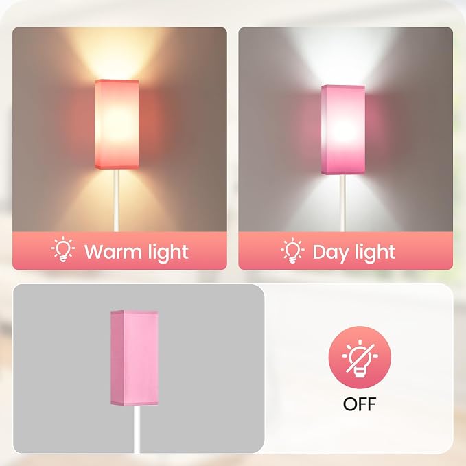 64.6" Floor Lamp, Pole Lamp with Foot Switch, Modern Standing Lamp Shade, Minimalist Freestanding Lamp (Bulb Not Included), for Living Room, Bedroom Office ETL Listed,White and Pink WP07LD05