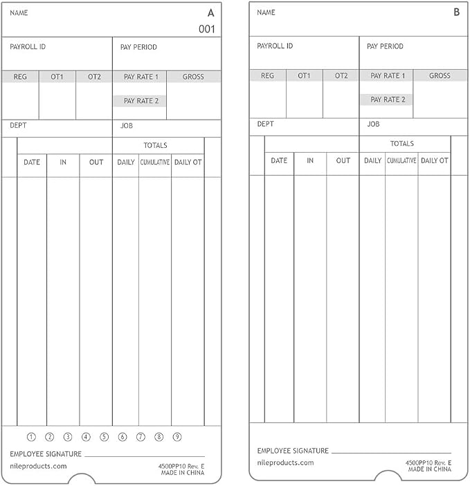 Nile Products - Authentic Time Cards for Nile Products 4500PP Compatible [ 4500PP10MB ] Electronic Calculating Time Clock, Double Sided Time Sheets (3.37 x 7.37 Inches) - 1000 Time Cards | For 4500PP Compatible Electronic Calculating Time Clock, Double...