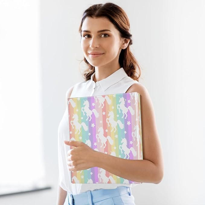 Unicorn Rainbow Colored Star Unicorns Binder 1.5 Inch Binder with Clipboard&Pockets, Hardcover Binders 3 Ring, Heavy Duty Large File Folder for Office School Supplies - Holds 200 Sheets-2 Pack