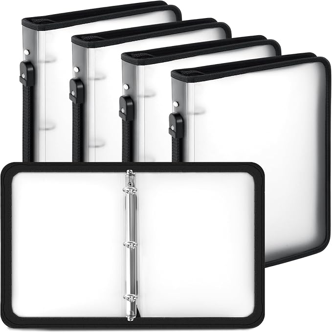 Teling 4 Pcs 2 Inch Zipper Binder 3 Ring Organizer, White | Secure Zipper Closure, Refillable 3 Ring Design, Handle Carry, Fits Letter Size Papers for School, Office and Projects