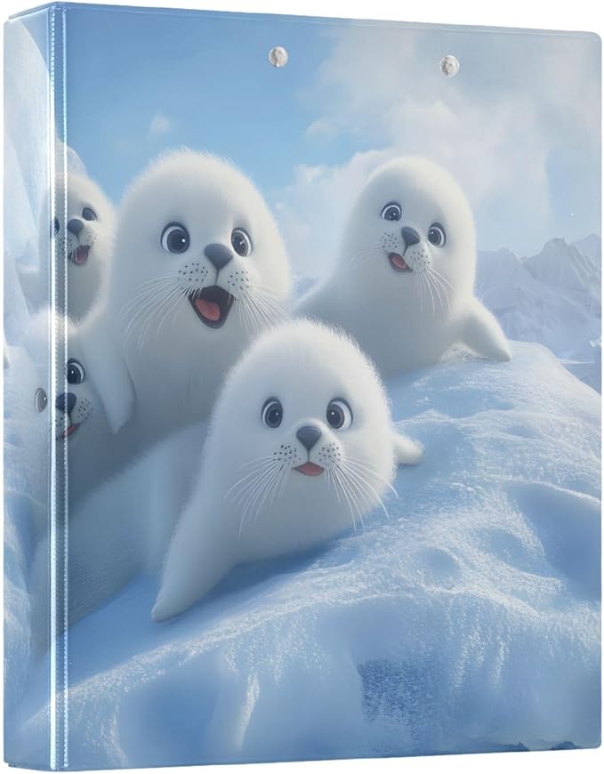 White Seal Lion Nautical 3 Ring Binder with 2 Interior Pockets 1.5 inch Binders 3 Ring Heavy Duty Fit 8.5" x 11" Letter Size for Office School, 2 Pack