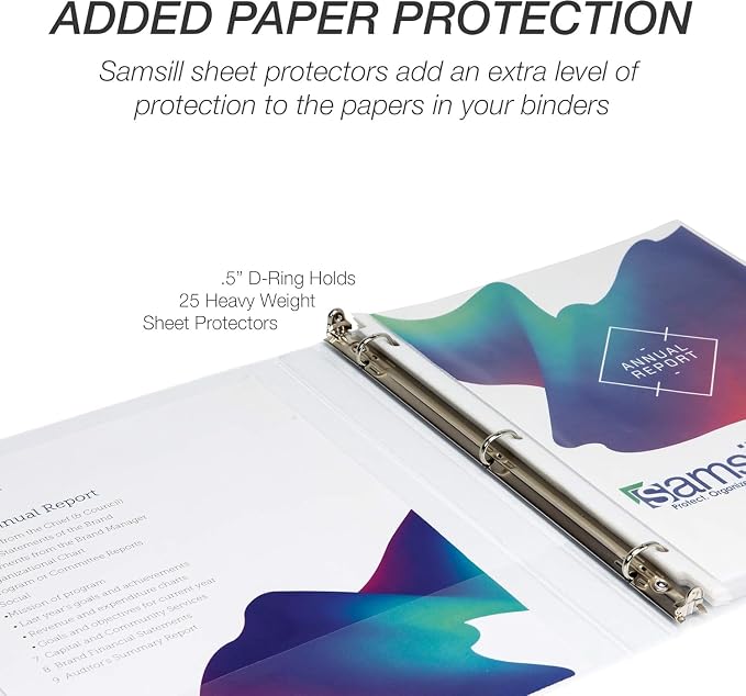 Samsill Durable 0.5 Inch Binder, D Ring Binder, Customizable Clear View Cover, White, 24 Pack, Each Holds 125 Pages