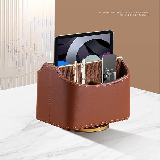 360° Swivel Remote Control Holder,TV Remote Caddy for Nightstand Table,Gold | Aesthtic Spinning Bedside Table Storage Box Organizer for Controller,Pen,Office Desk Accessories,Decorations for Living Room
