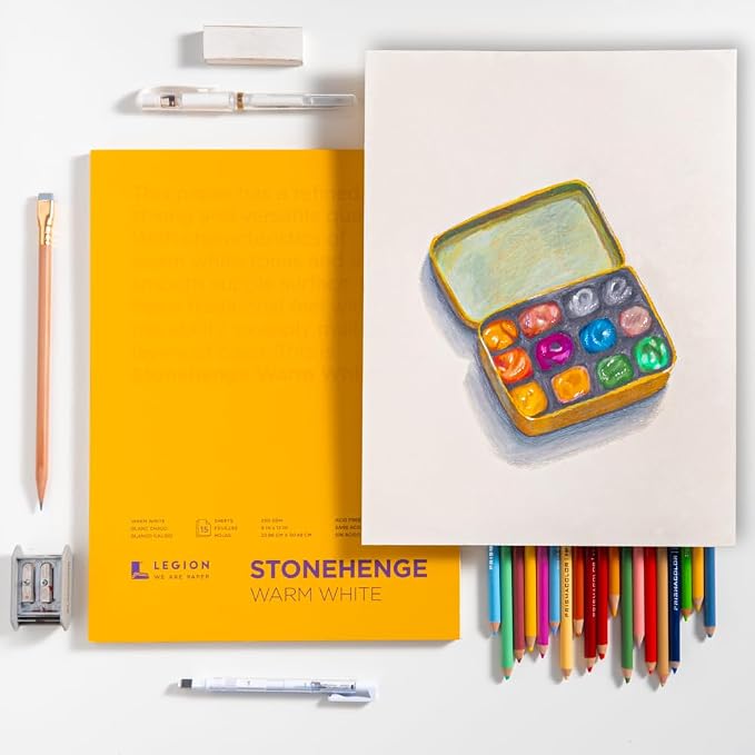 Stonehenge 100% Cotton Medium Weight Pad, Warm White, 11 x 14 inches, 250gsm, 15 Sheets for Dry Media