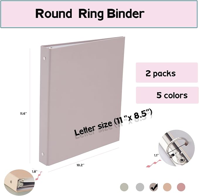 2 Pack 3 Ring Pocket Fashionable Color Binder 1-inch, Suitable for Letter Size (11 "x 8.5"), Beautiful and Cute Binder Suitable for School and Office Supplies, Purple Color