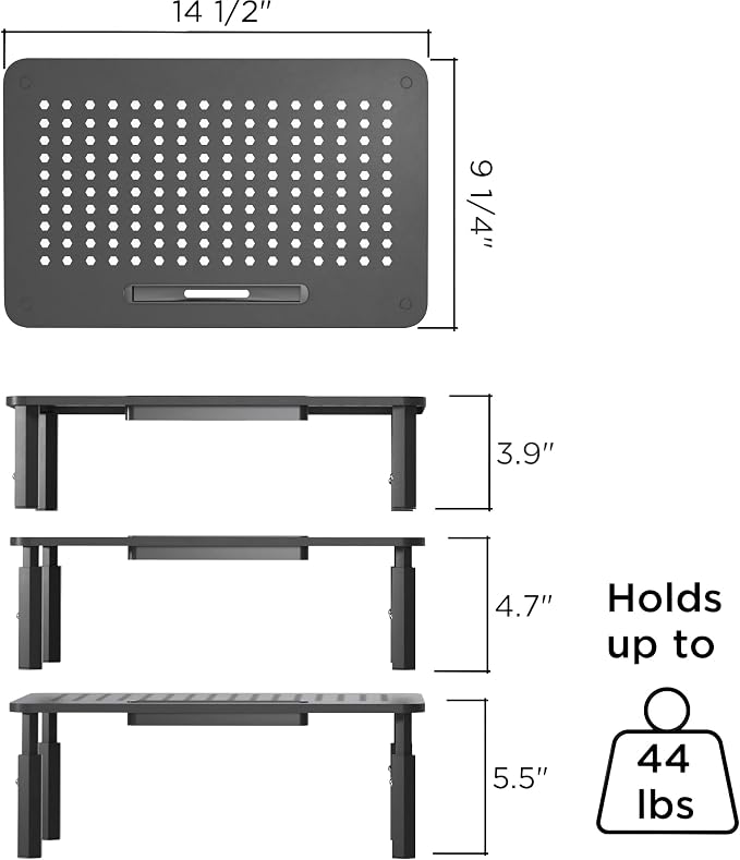 EVOOMI Back Saver Monitor Stand for Desk - 2 Pack Monitor Riser - Anti-Skid HD Hexagonal Steel Computer Stand - Free Cable Ties - Mesh Metal Computer Item Stand - Printer & iMac