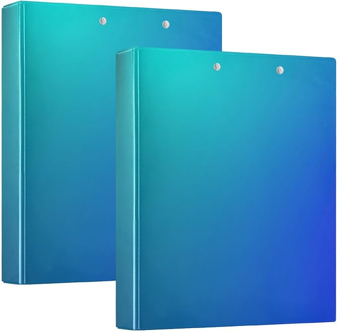 Three Rings Binders 1-1/2 Inch Notebook Binders with Pockets 1/2 Pack for Letter Size (11" X 8.5") 200 Sheets Astract Gradient Blue Shiny
