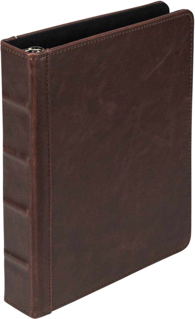 Samsill Vintage Leather Mini 3 Ring Binder 1 Inch Round Ring (Holds 200 Sheets), 5.5 x 8.5 Inch Documents, Professional Organizer, Planner, Notebook, Brown