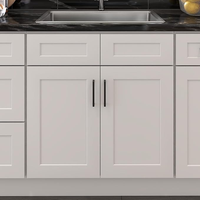 Furinno Shaker Sink Bases Kitchen Cabinet, 2-Doors, White | 24 D x 30 W x 34.5 H, Adjustable Hinges, Soft-Close Shaker-Style Door, Ready to Assemble, Plywood, for Pantry, Dining Room