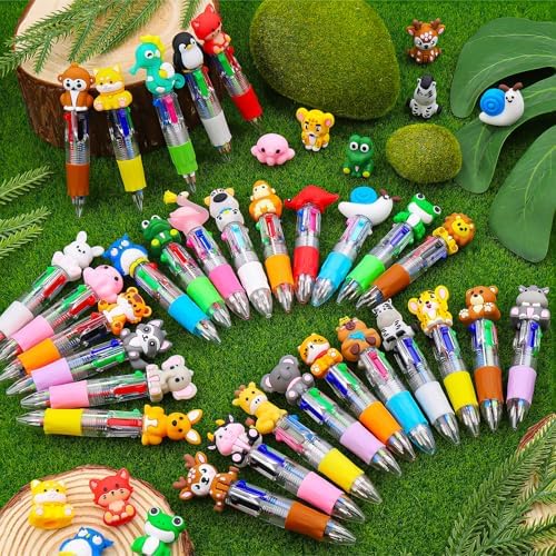 30Pcs Animals Mini Multicolor Pen in One 4-in-1 Cute Pens Bulk, Ballpoint Pens for Birthdays Parties, Fun Pens Gifts Assorted Ink Kawaii Pen