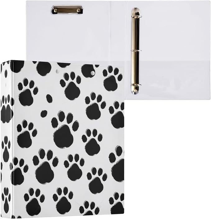 3 Ring Binder Black Paws Print 1.5" Round Ring Binders View Binder with 200 Sheet for Kids School Supplies Women Men Office, 1 Pack