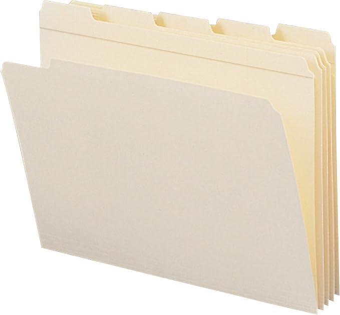 Smead File Folder, Reinforced 1/5-Cut Tab, Assorted Positions, Letter Size, Manila, 100 per Box (10356)