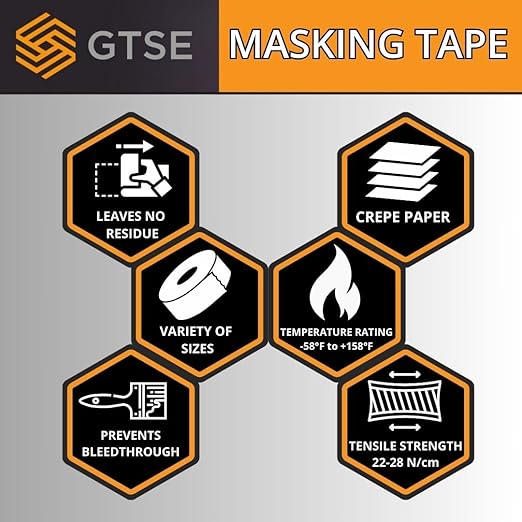 GTSE Wide Masking Tape, 1 Roll, 3 inches x 55 Yards (164 ft), Multi-Surface Adhesive Painting Tape, Perfect for Painting, Home, Office, School, Art, Crafts, Glass, Vinyl
