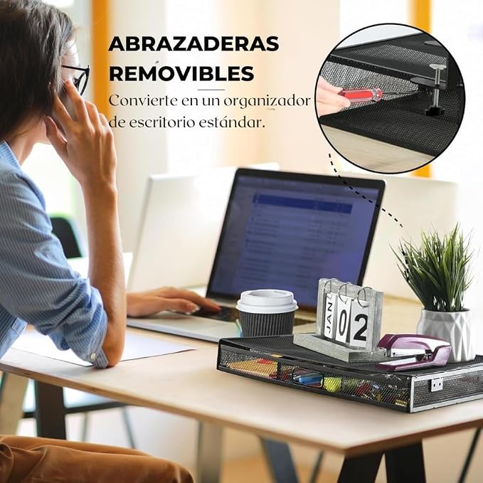 Under Desk Drawer Organizer Clamp-On, Mesh Metal Attachment, 1 Drawer Slide Out, On or Under Desk Organizer for Office Supplies & Home Essentials