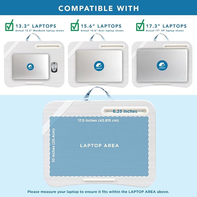 LAPGEAR XL Designer Lap Desk – Blue Blossoms, Fits 17.3” Laptops