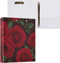 3 Ring Binder Red Rose Black Roses 1.5 inch Binders Three Ring Binders with Clipboard Fit 8.5'' x 11'' Paper 3 Interior PVC Clear Pockets for Office Supplies