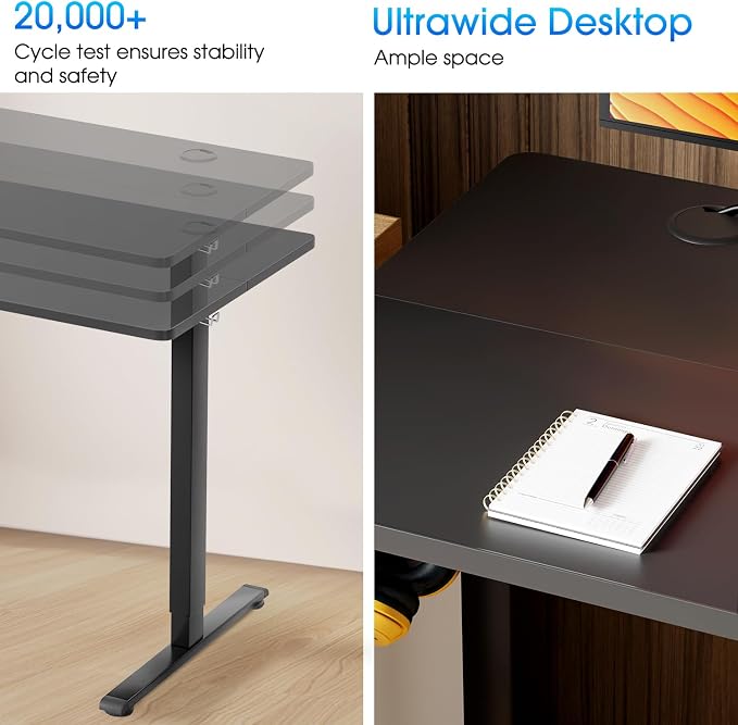 PayLessHere 48 Inch Electric Standing Desk Sit Stand up Desk Home Office Desk with Large Space Headphone Holder 2 Memory Function for Home,Office,Meeting Room (Black)