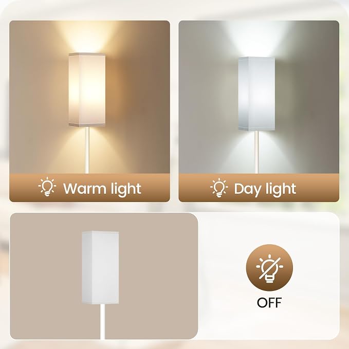 64.6" Floor Lamp, Pole with Foot Switch, Modern Standing Lamp Lampshade, Minimalist Freestanding Lamp (Bulb Not Included), for Living Room, Bedroom Office ETL Listed, White WCW07LD05