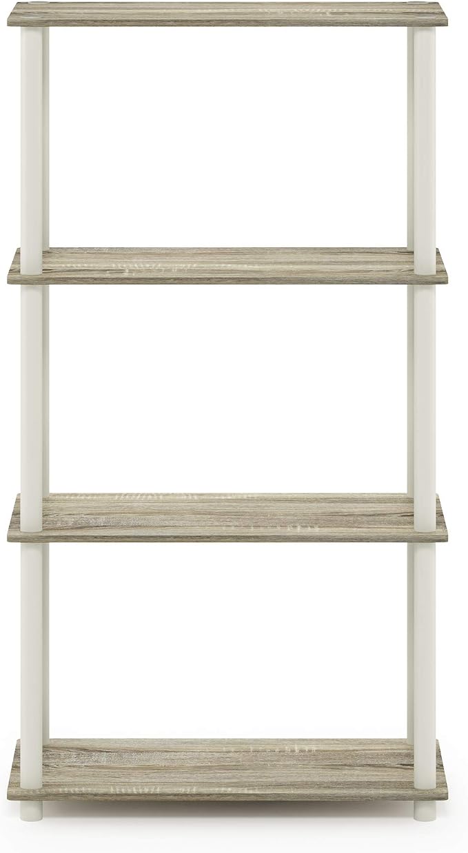 Furinno Turn-N-Tube Toolless 4-Tier Storage Shelves, Sonoma Oak | Wide Open Frame Book Shelf, Corner Shelf, for Organization, Living Room, Garage, Home Office